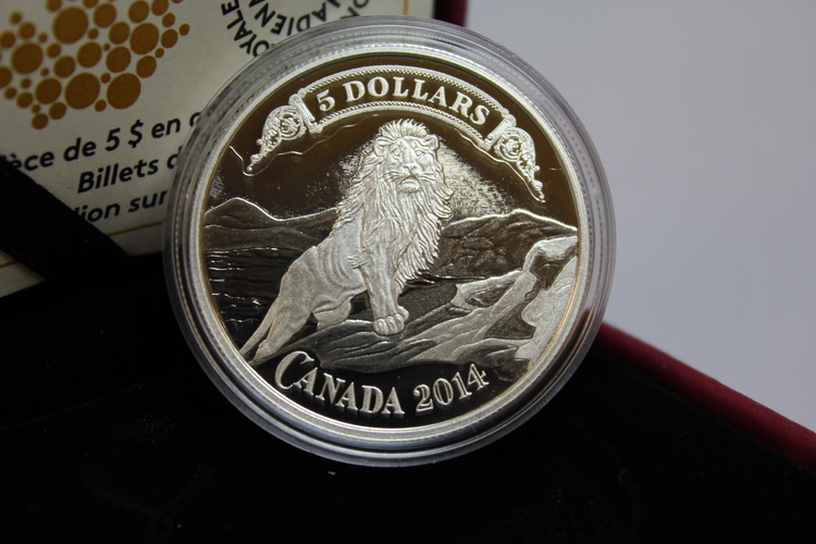 2014_5dollar_fine_silver_coin_Bank_Note_Serie_Lion_on_the_mountain_2.JPG